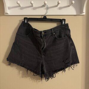 Aerie Denim Distressed Black Shorts Size Medium